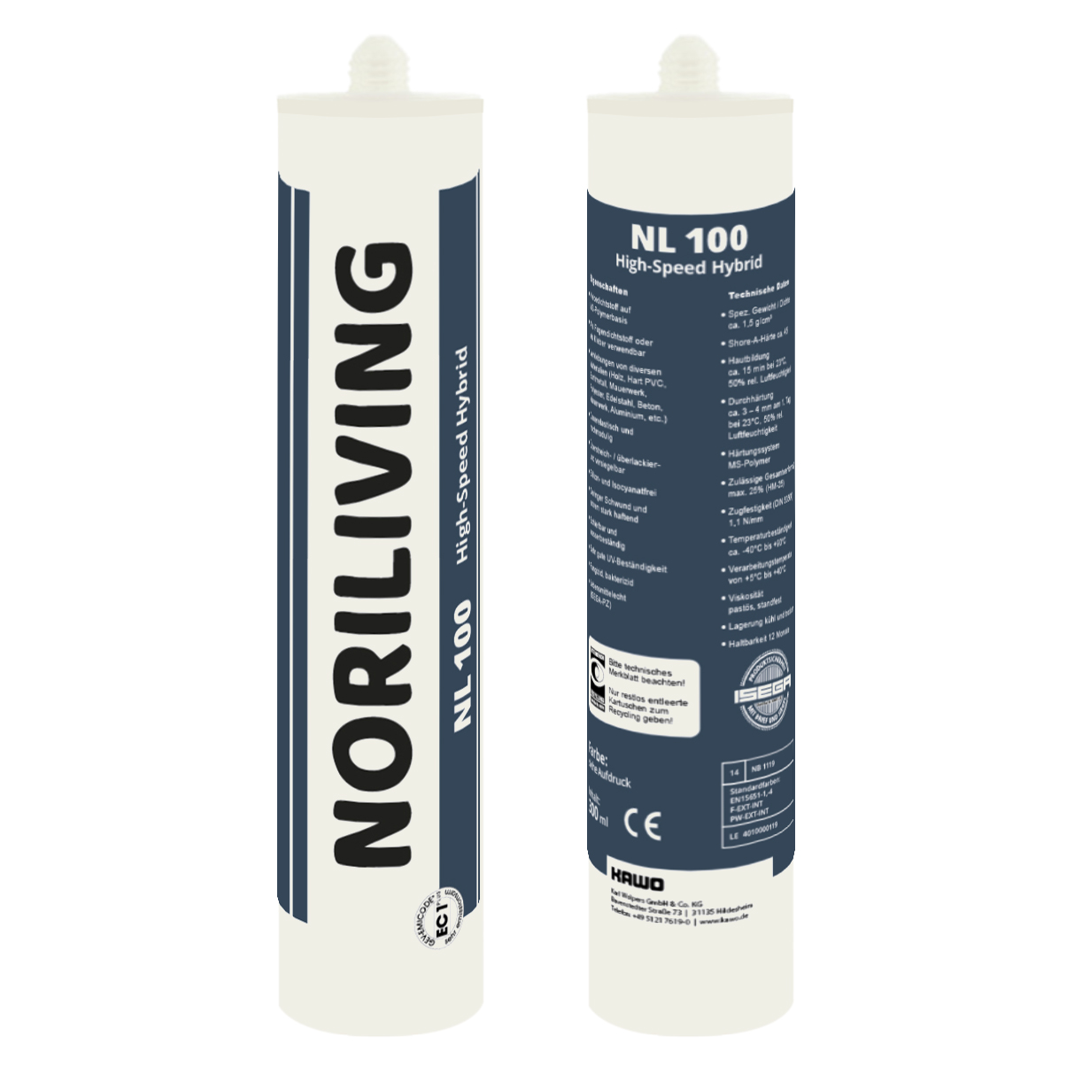 Zwei Tuben NORILIVING NL 100 Hochgeschwindigkeits-Hybrid-Dichtstoff