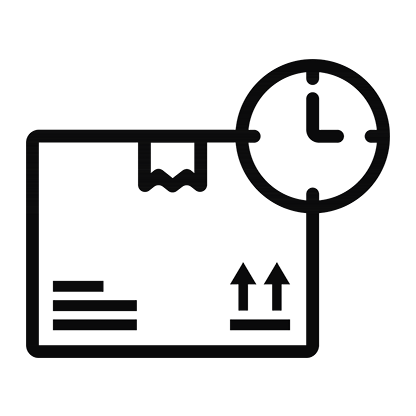 Ikone mit Paket und Uhr, die Lieferzeit andeutet