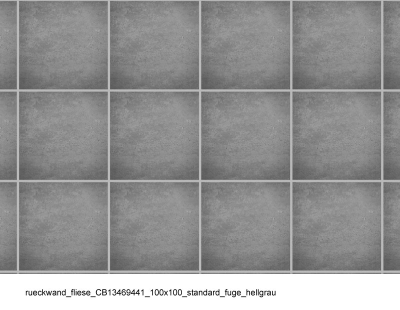 Hellgraue quadratische Rückwandfliesen mit Standardfugen in einer 100x100 cm Anordnung